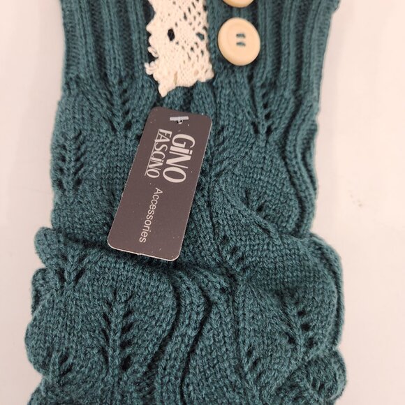 Vintage Acrylic Leg Warmers Dark Teal w/ Lace & Button Detail NEW 80s Slouchy - Picture 3 of 9